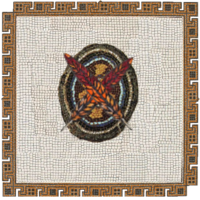 Mosaique d'un encrier avec des plumes à l'interieur
